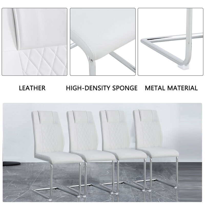Modern Dining Chairs with Faux Leather Padded Seat Dining Living Room Chairs Upholstered Chair with Metal Legs Design for Kitchen, Living, Bedroom, Dining Room Side Chairs Set of 6 (White+PU Leather)