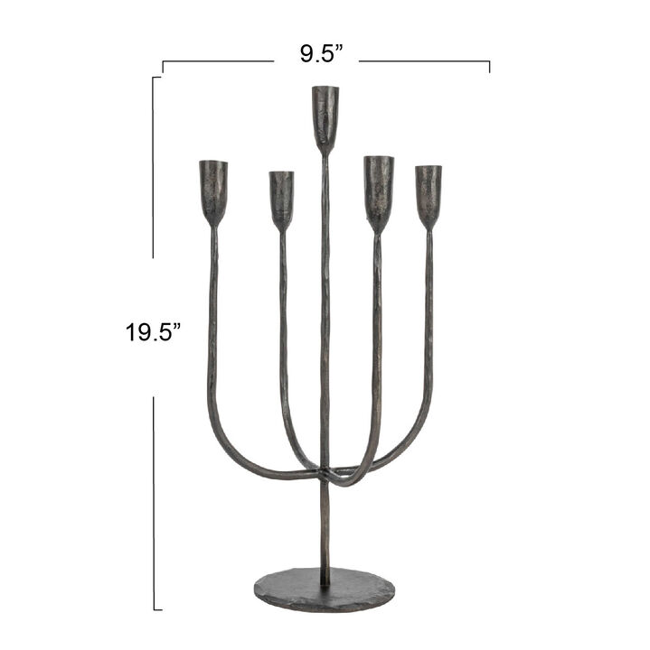Round Hand-Forged 5 Taper Metal Candelabra, Black