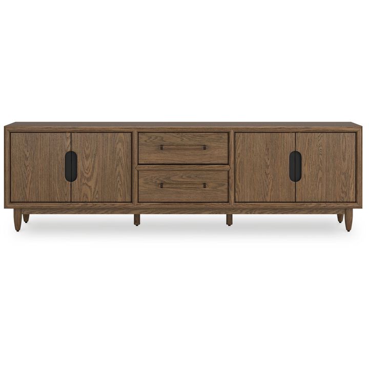 Rohan TV Media Console, 2 Drawers, 2 Shelves, Dark Brown Wood, 85 Inch - Benzara