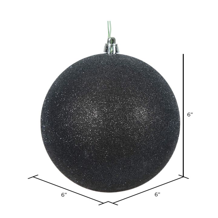 Vickerman N591517DG Glitter Ball Ornaments with Shatterproof UV Resistant, Pre-drilled Cap Secured & Green Floral Wire in 4 per Bag, 6", Black