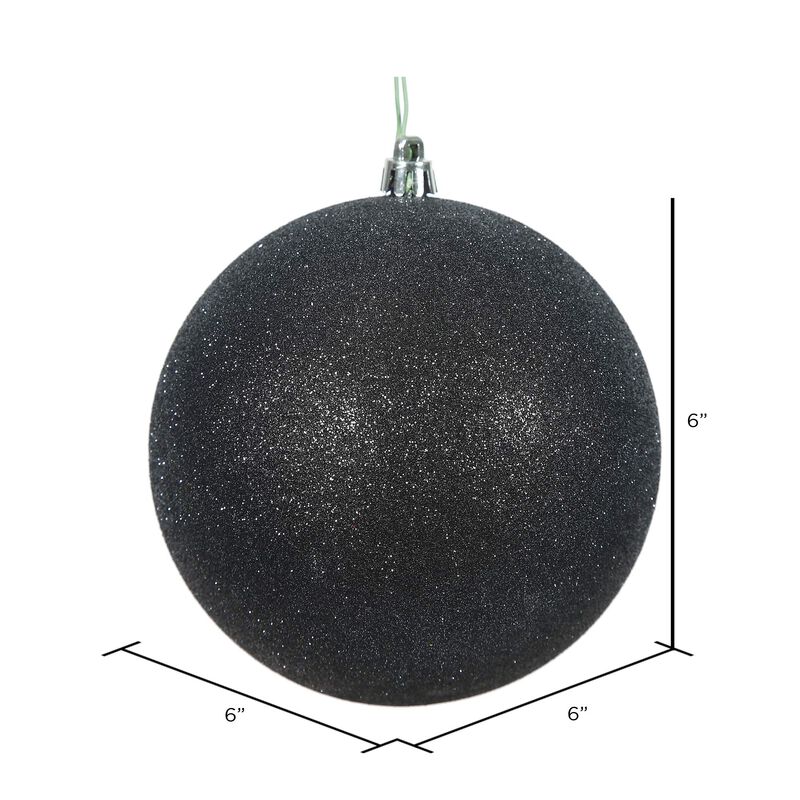 Vickerman N591517DG Glitter Ball Ornaments with Shatterproof UV Resistant, Pre-drilled Cap Secured & Green Floral Wire in 4 per Bag, 6", Black image number 1
