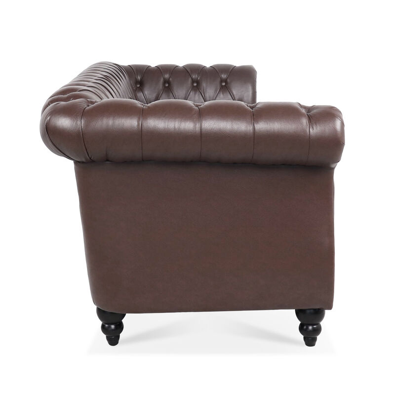 Dark Brown PU Rolled Arm Chesterfield Three Seater Sofa image number 6