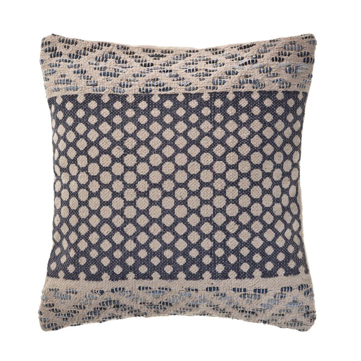 20" Denim Blue and Ivory Detailed Geometric Square Throw Pillow