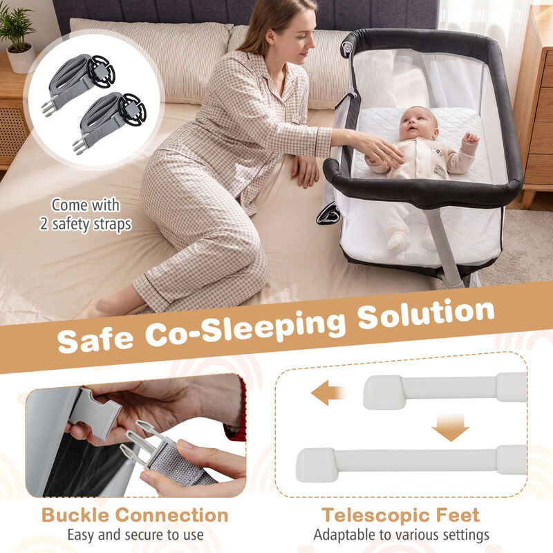 Baby Bedside Crib Bassinet with Adjustable Height and Comfortable Mattress image number 4