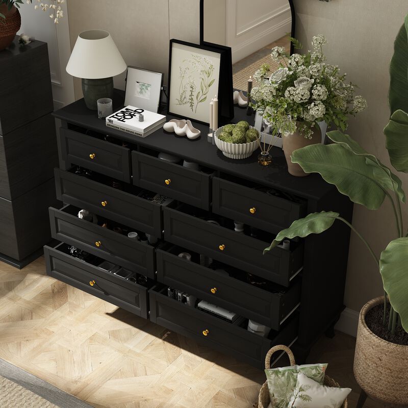 Modern 9-Drawer Dresser: Stylish Storage Solution in White or Black