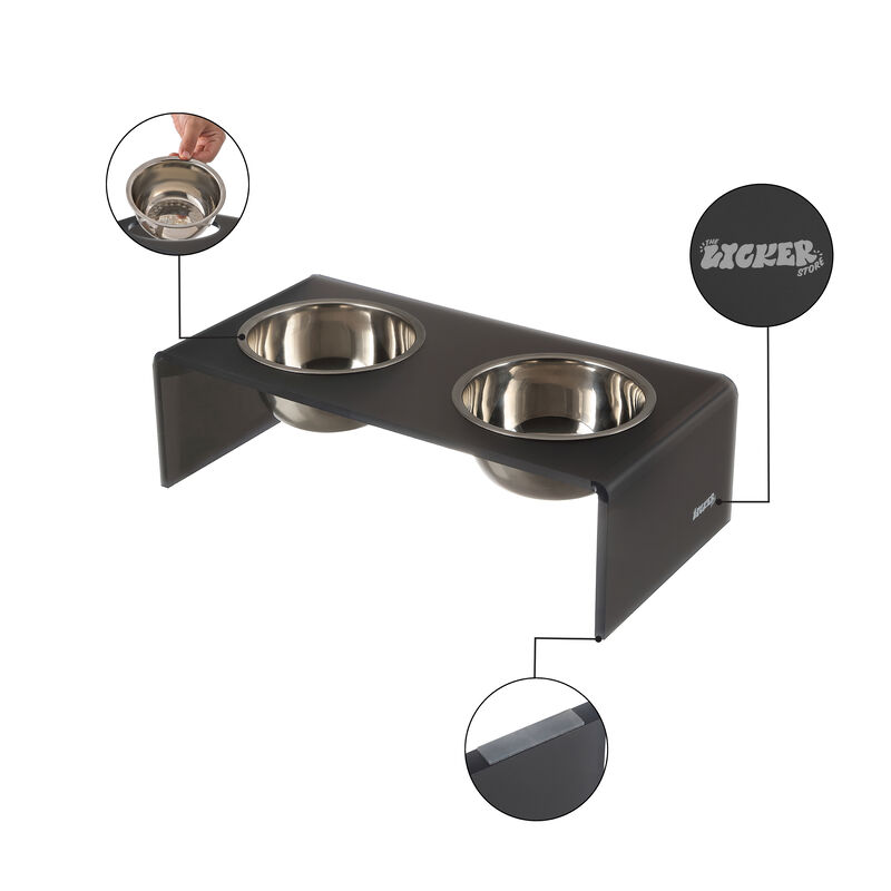 Keaton Modern Acrylic Rectangular Elevated Pet Feeder with Stainless Steel Bowls