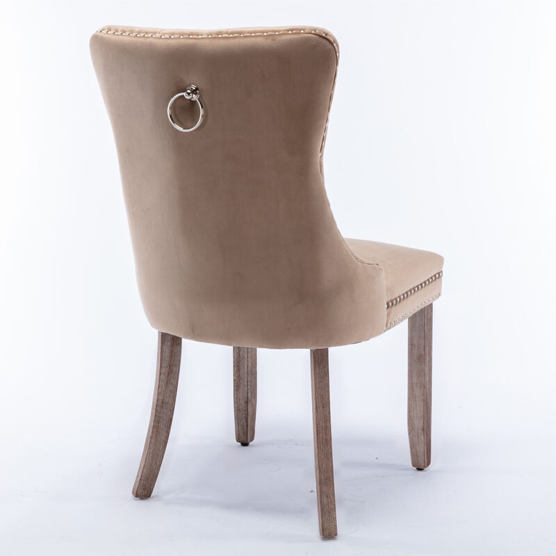 Streamdale 2 Pieces Set, Khaki Velvet Dining Chairs With Wood Legs image number 4