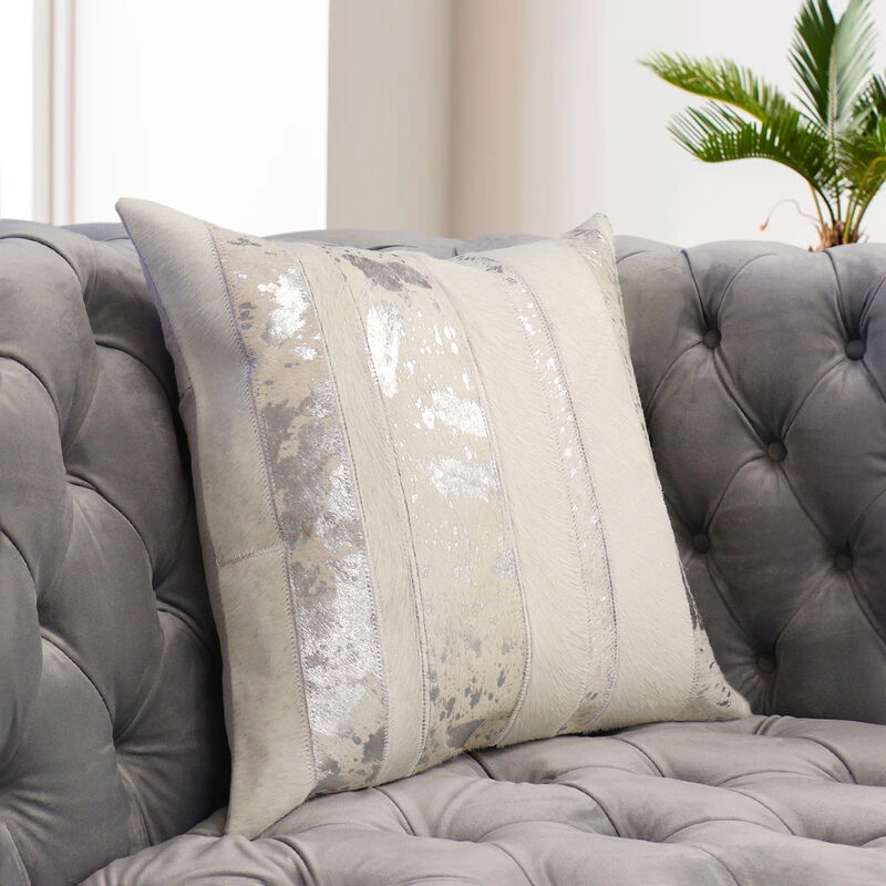 Pasargad Home Safari Striped Silver Foil Cowhide Throw Pillow image number 4
