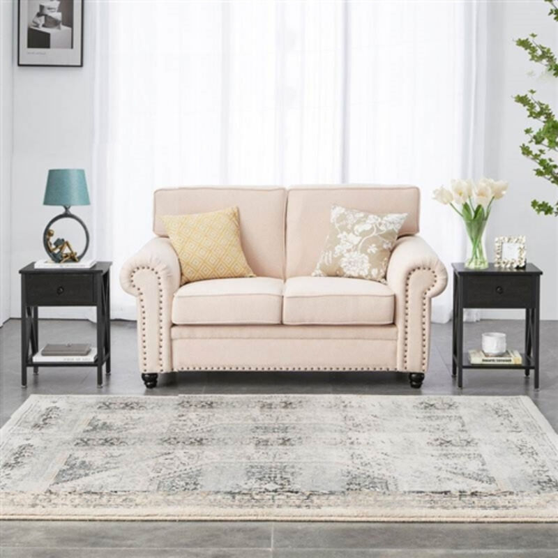 Set of 2 End Tables With 1 Drawer For Living Room And Bedroom