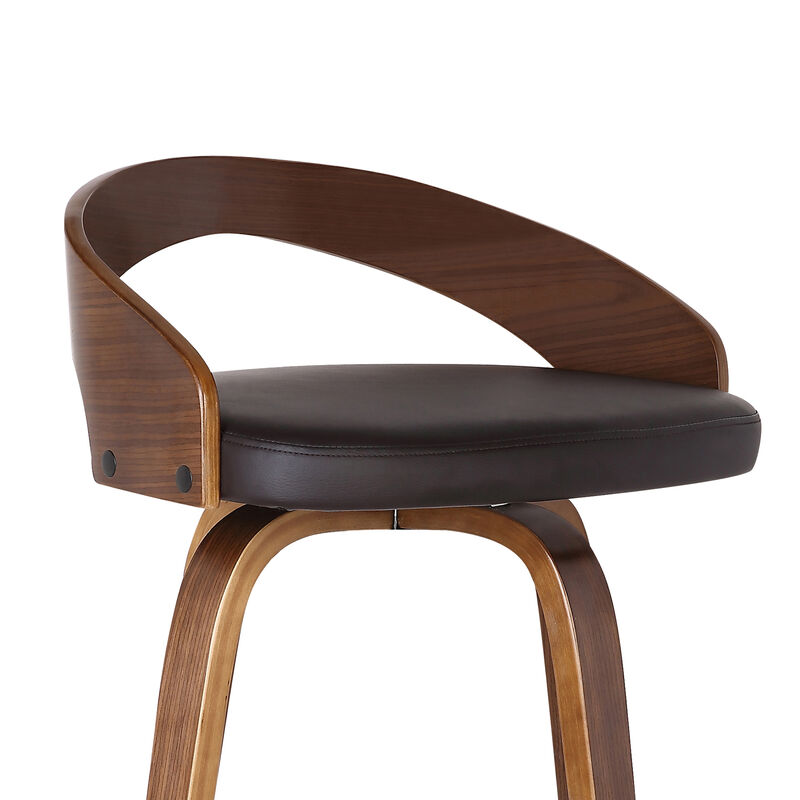 Sonia Bar Height Swivel Brown Faux Leather and Walnut Wood Bar Stool image number 4