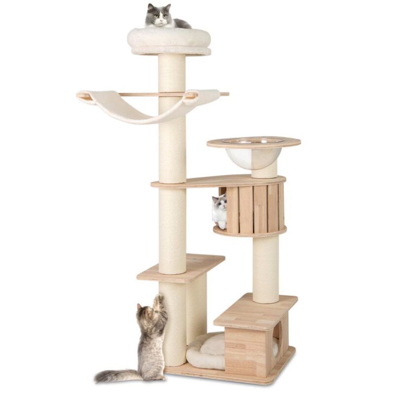 Hivvago 69 Inches Tall Cat Tree with Cozy Top Perch and Washable Plush Cushions