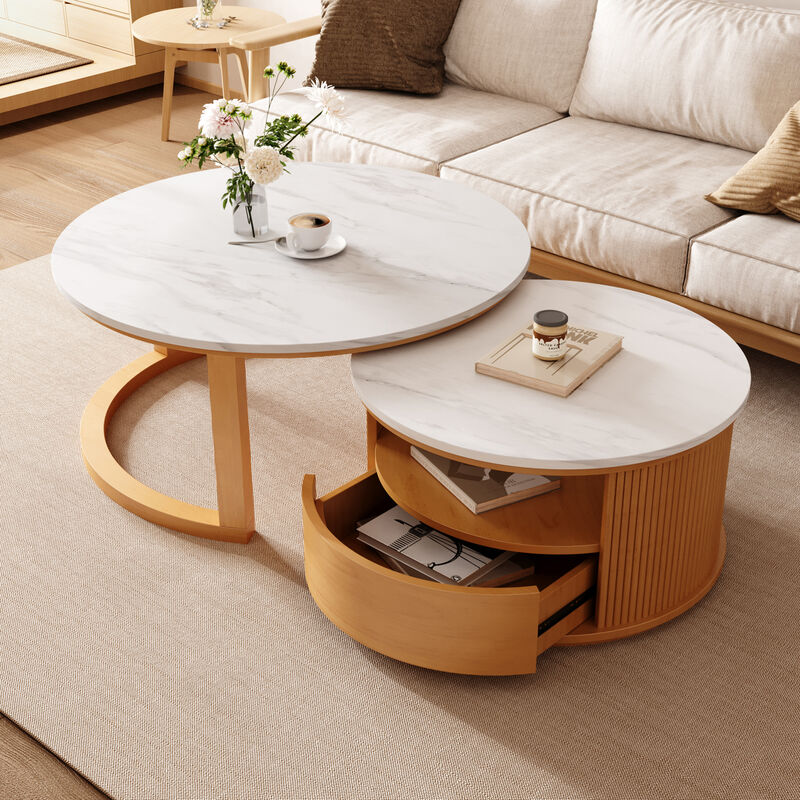 GOODSILO Modern Nesting Coffee Table with Marble Top and Two-Tier Storage image number 1