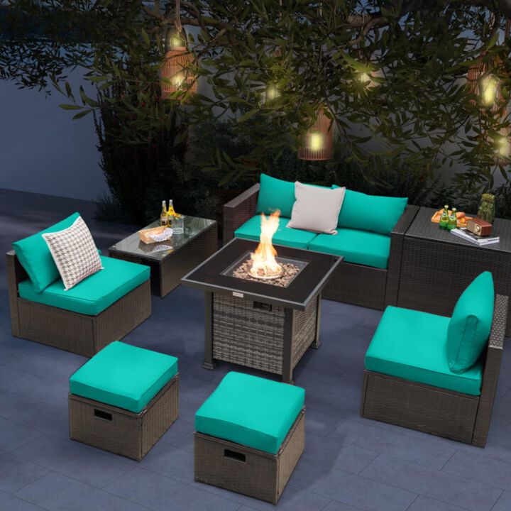Hivvago Outdoor 9 Pieces Patio Furniture Set with 50,000 BTU Propane Fire Pit Table