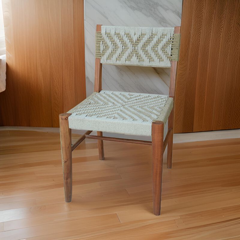 Cero 21 Inch Dining Chair, Woven Cotton Seat and Back, Brown, Gray - Benzara