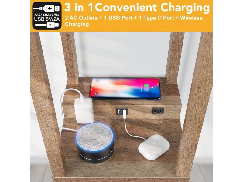 Modern Shelf Floor Lamp with USB Charger Storage for Bedroom Living Room image number 2