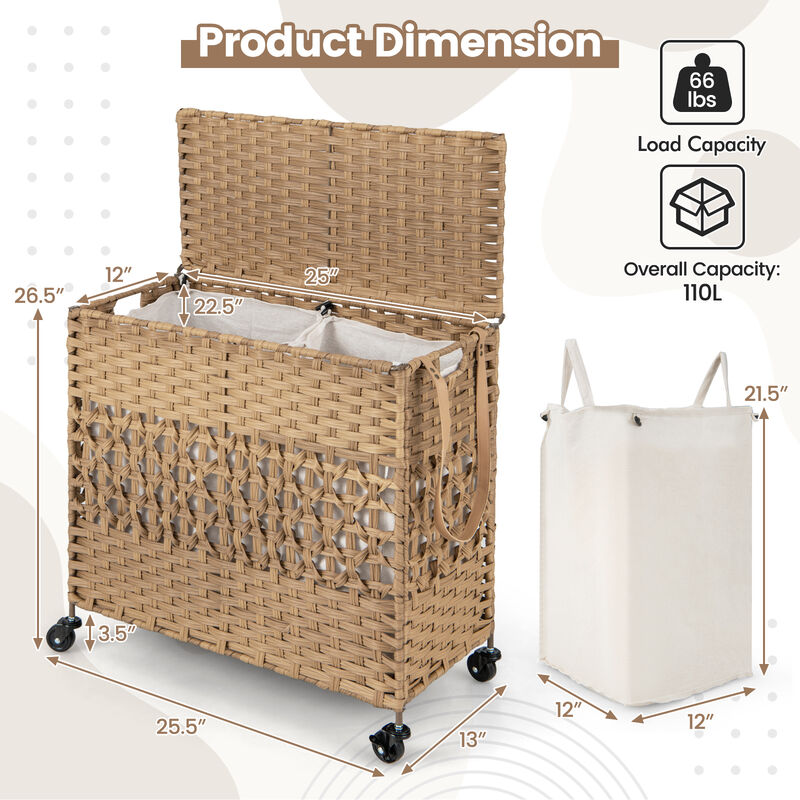 110L 2-Section Laundry Hamper with 2 Removable and Washable Liner Bags image number 4