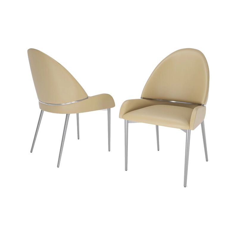 Mior Dining Chair Set of 2, Taupe Faux Leather, Gold Metal Accents