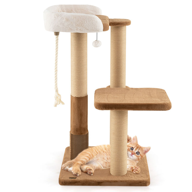 Modern Cat Tree for Indoor Cats with Plush Padded Perch and Dangling Ball