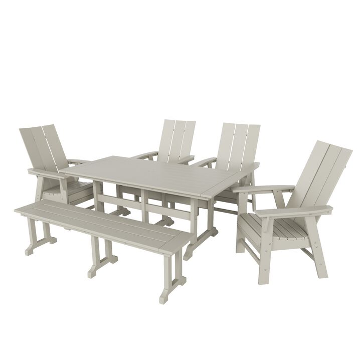 WestinTrends 6 Piece Outdoor Patio Dining Table and Armchair Dining Bench Set