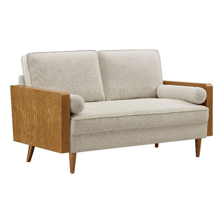 Modway Kellan Loveseat in Walnut Heathered Weave Light Beige