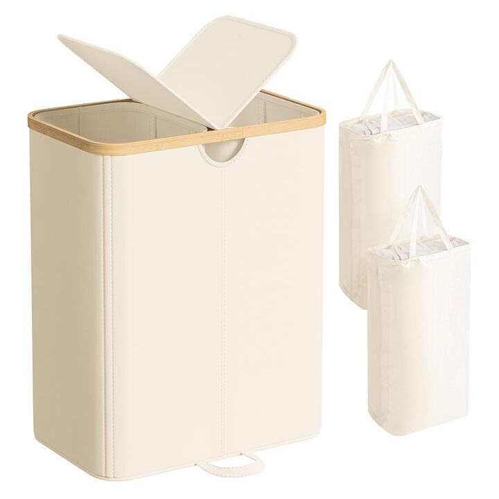 Dual Compartment Laundry Hamper 150L Cream White Wicker