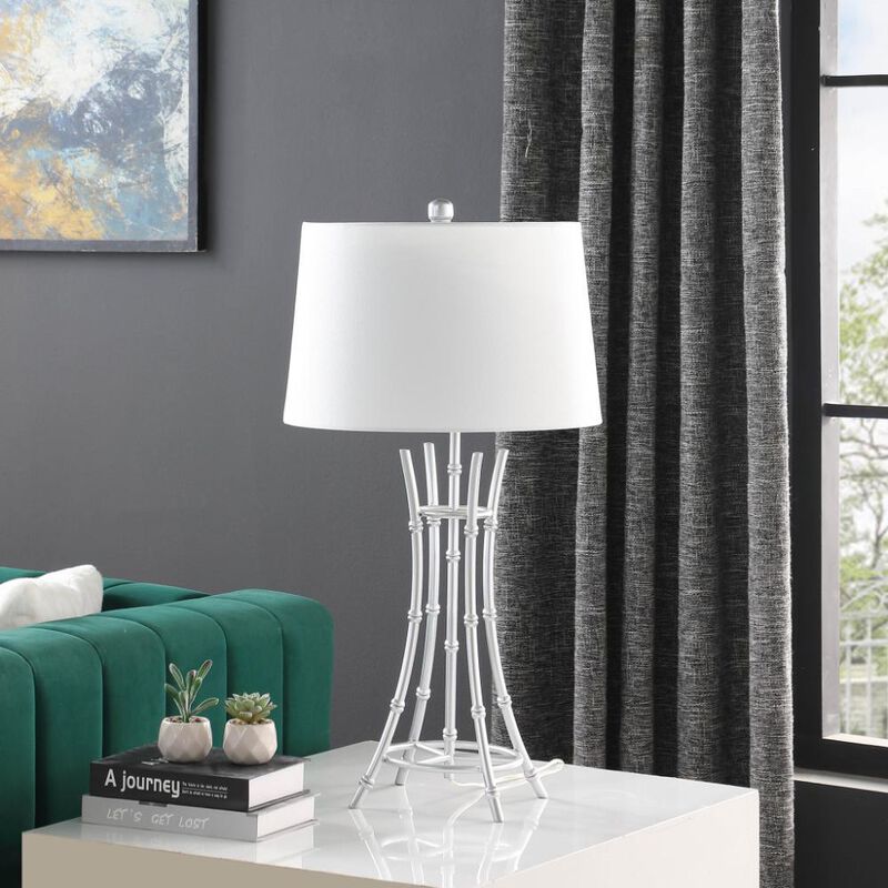 Hivvago 29" Silver Bamboo Design Table Lamp With Off White Drum Shade