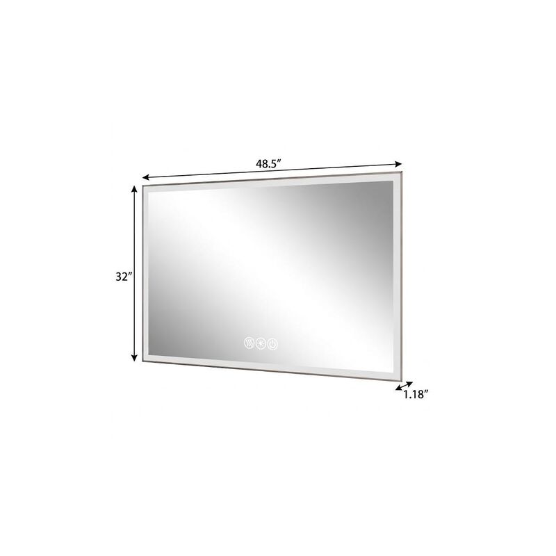 HomeRoots 32" Silver Aluminum Lighted Framed Anti Fog Bathroom Vanity Mirror image number 5