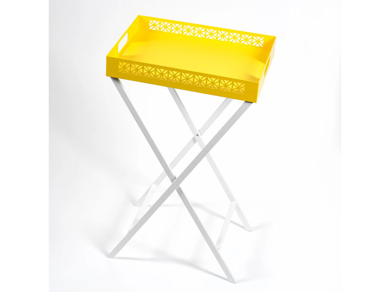 Breeze Block Metal Serving Tray + Stand Set-Lemon