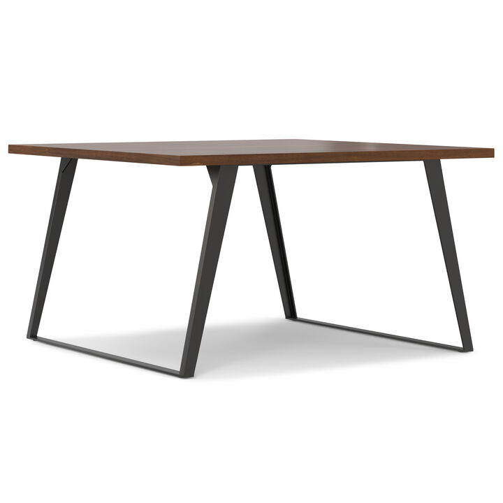 Lowry 54 inch x 54 inch Square Modern Industrial Square Dining Table in Walnut Veneer