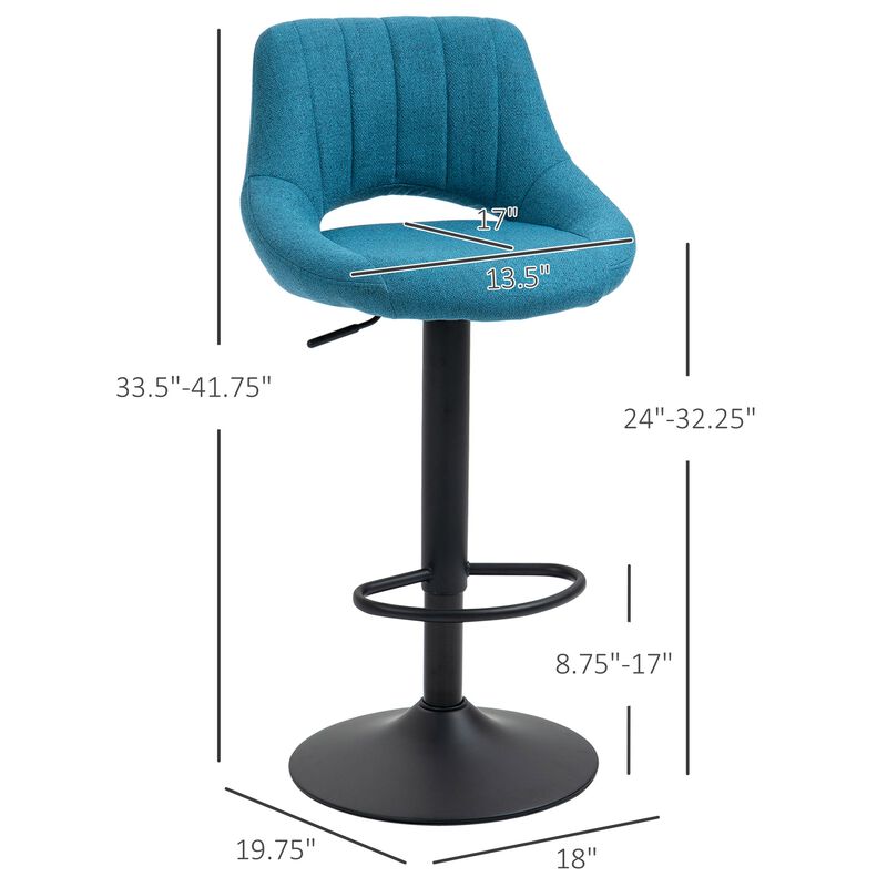 Modern Bar Stools, Swivel Bar Height Barstools Chairs with Adjustable Height, Round Heavy Metal Base, and Footrest, Set of 4, Blue image number 3