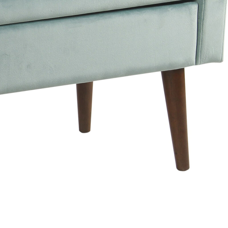 Velvet Upholstered Wooden Bench with Lift Top Storage and Tapered Feet, Aqua Blue - Benzara