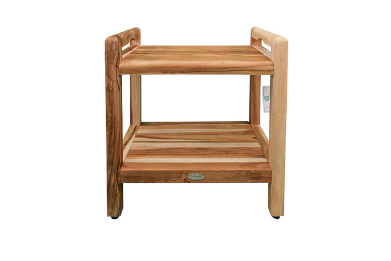 EcoDecors Eleganto EarthyTeak 20" Teak Bench, Shelf, LiftAide Arms