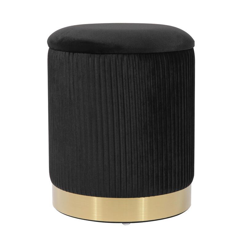 Tov Furniture Zoe Pleated Velvet Round Storage Ottoman (Black) image number 0