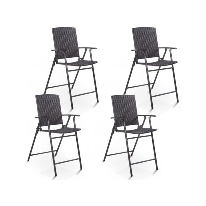 Hivvago Set of 4 Folding Rattan Bar Chairs with Footrests and Armrests for Outdoors and Indoors