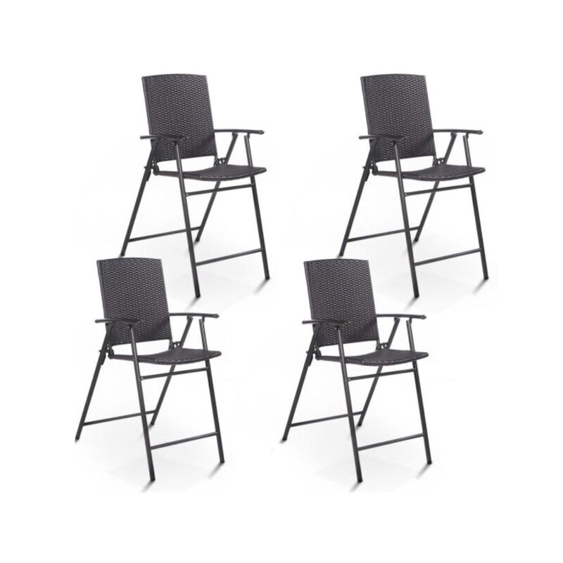 Hivvago Set of 4 Folding Rattan Bar Chairs with Footrests and Armrests for Outdoors and Indoors