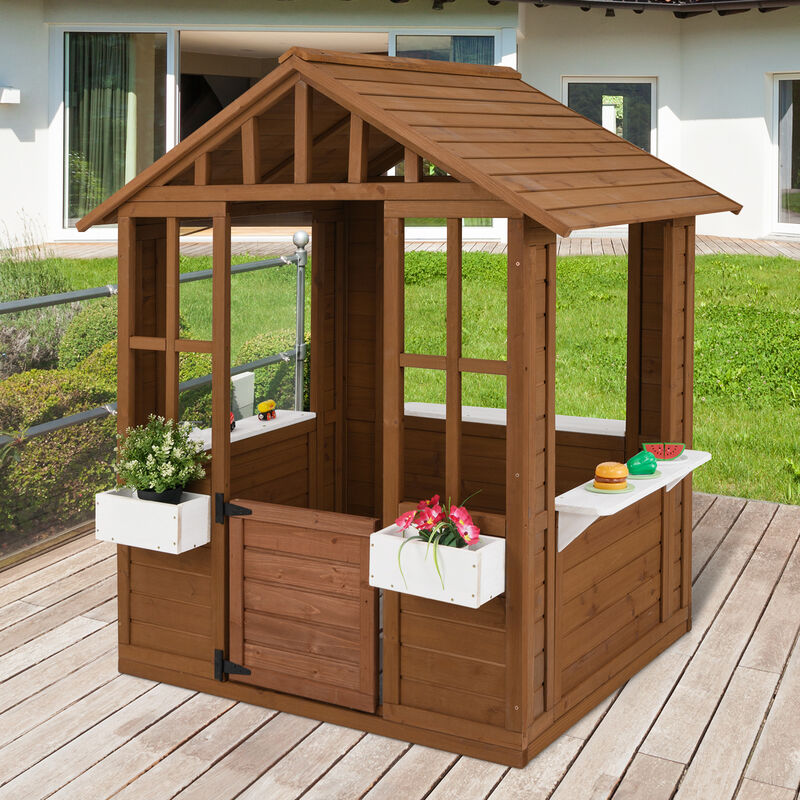 Interactive Outdoor Playhouse for Toddlers &ndash; Entry Door + Twin Service Counters
