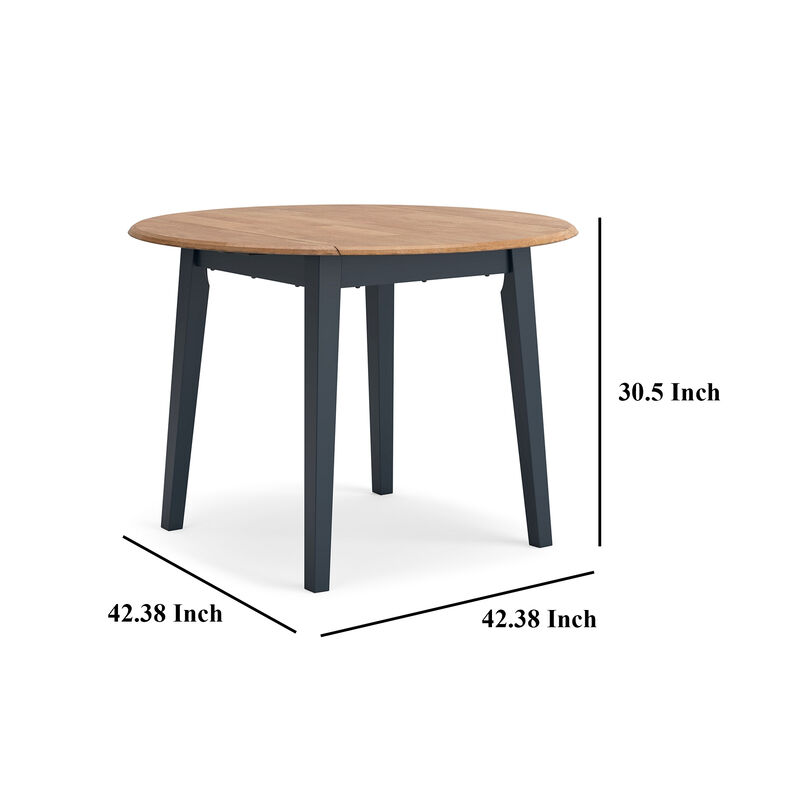 Gasy Dining Table, Extendable 26-42 Inch, Dark Blue, Wood, 2 Leaves