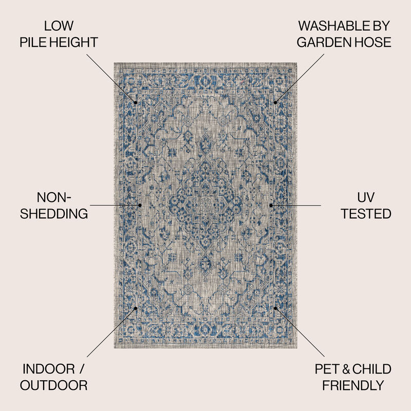 Rozetta Boho Medallion Textured Weave Gray/Black. Indoor/Outdoor Runner Rug