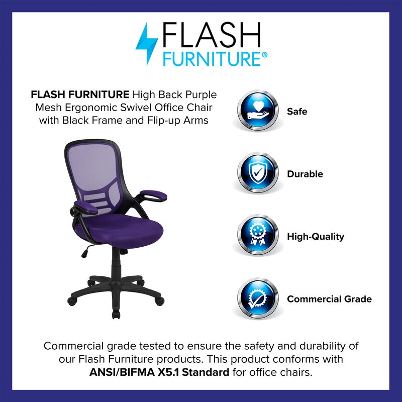Porter High Back   Mesh Ergonomic Swivel Office Chair with Frame and Flip-up Arms image number 9