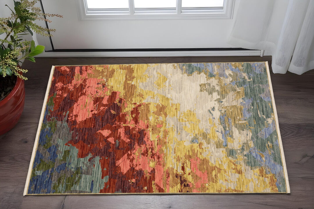 HomeRoots Abstract Area Rug With Fringe