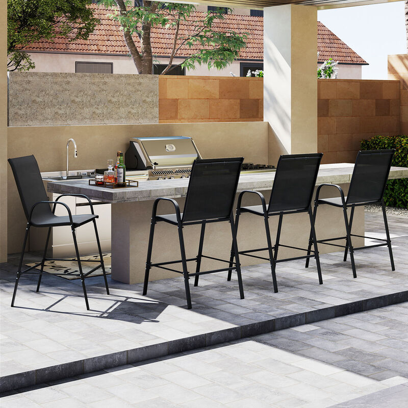 Set of 2 Patio Bar Height Stools with Fabric Seat and Armrests image number 5
