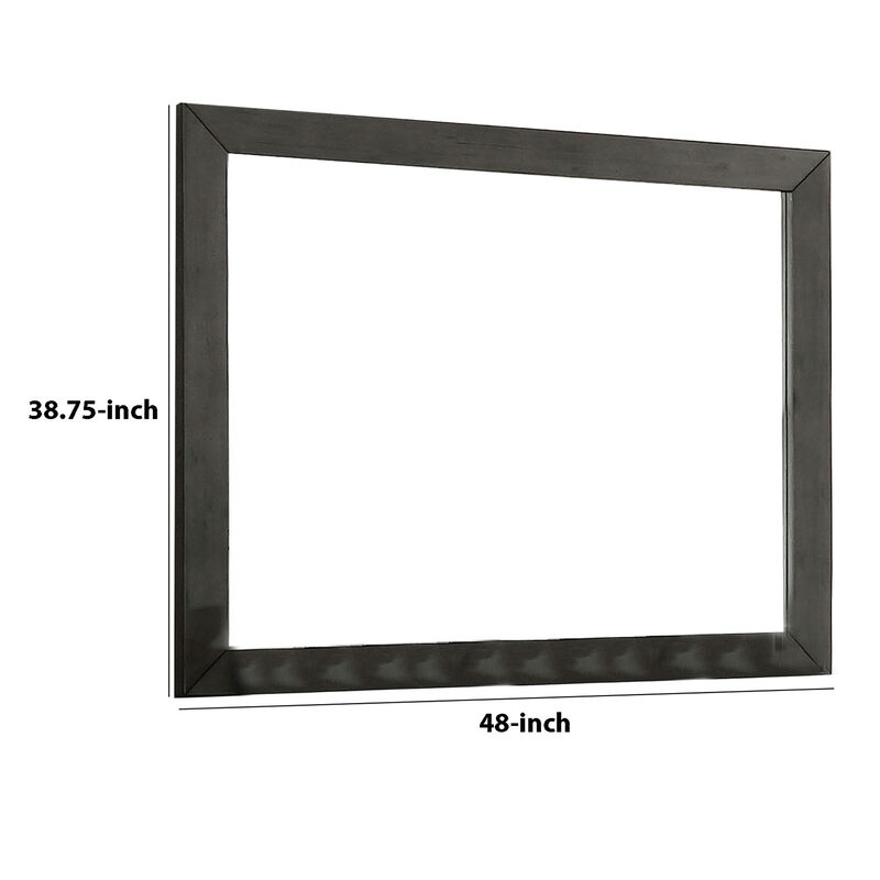39 Inch Mirror with Rectangular Wooden Frame, Dark Gray - Benzara