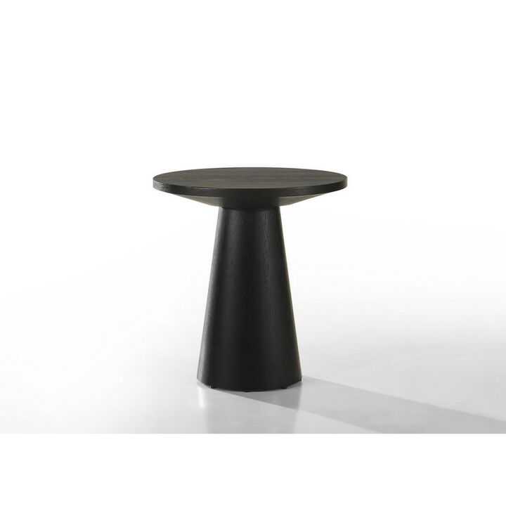 Yuvi 21 Inch Accent Table, Round Tabletop, Pedestal Base, Ebony Black