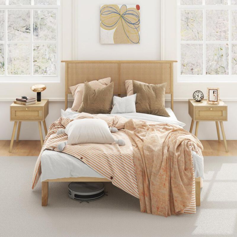 Hivvago Bed Frame with Rattan Headboard