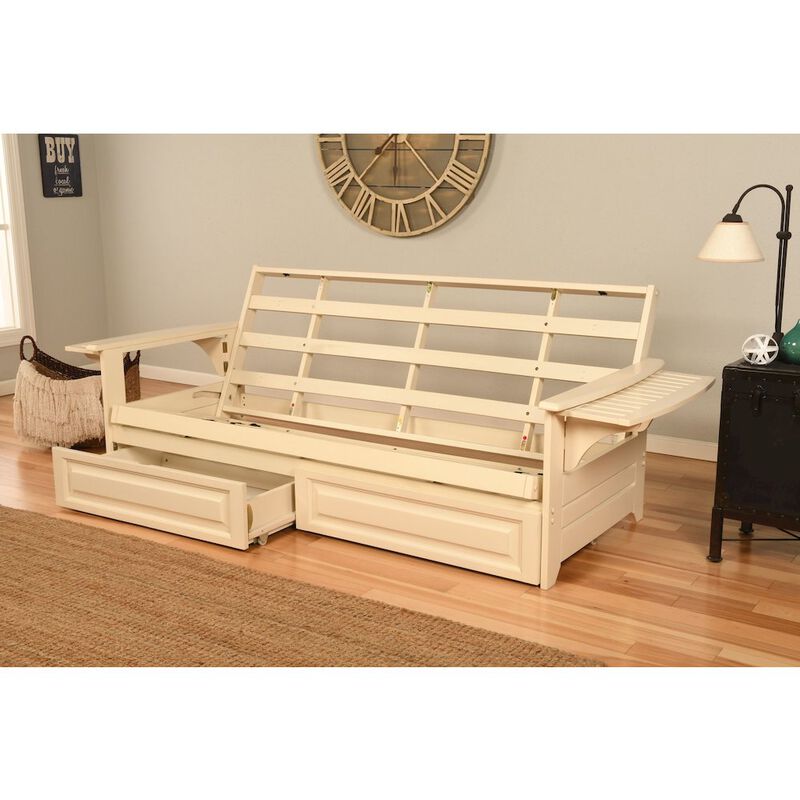 Phoenix Frame-Antique White Finish-Linen Aqua Mattress-Storage Drawers image number 2