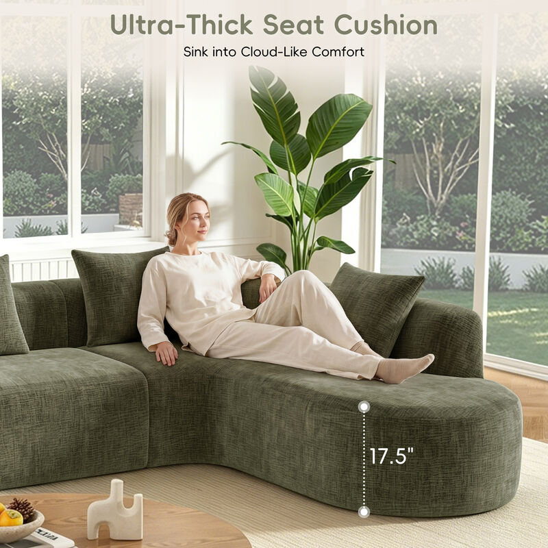 Whisen 116.5" Cloud Sectional Sofa, L-Shaped Chenille with Memory Foam, 4-Seat Curved Couch for Living Room image number 4
