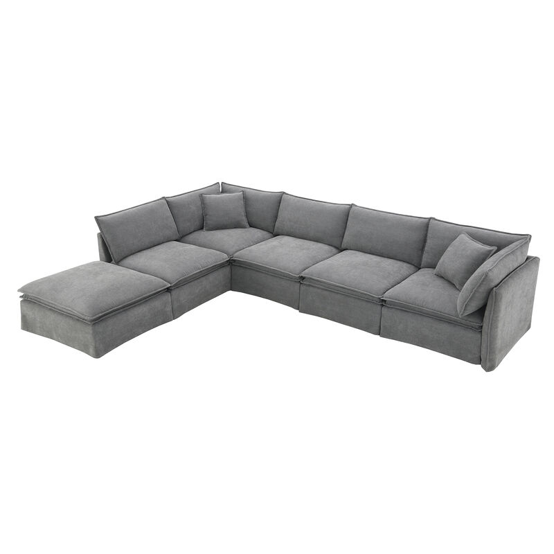 Whisen 125.5" Modular Sectional Sofa with Ottoman, 6-Seat Wide Chaise, Chenille Fabric L-Shaped Sofa for Living Room image number 0