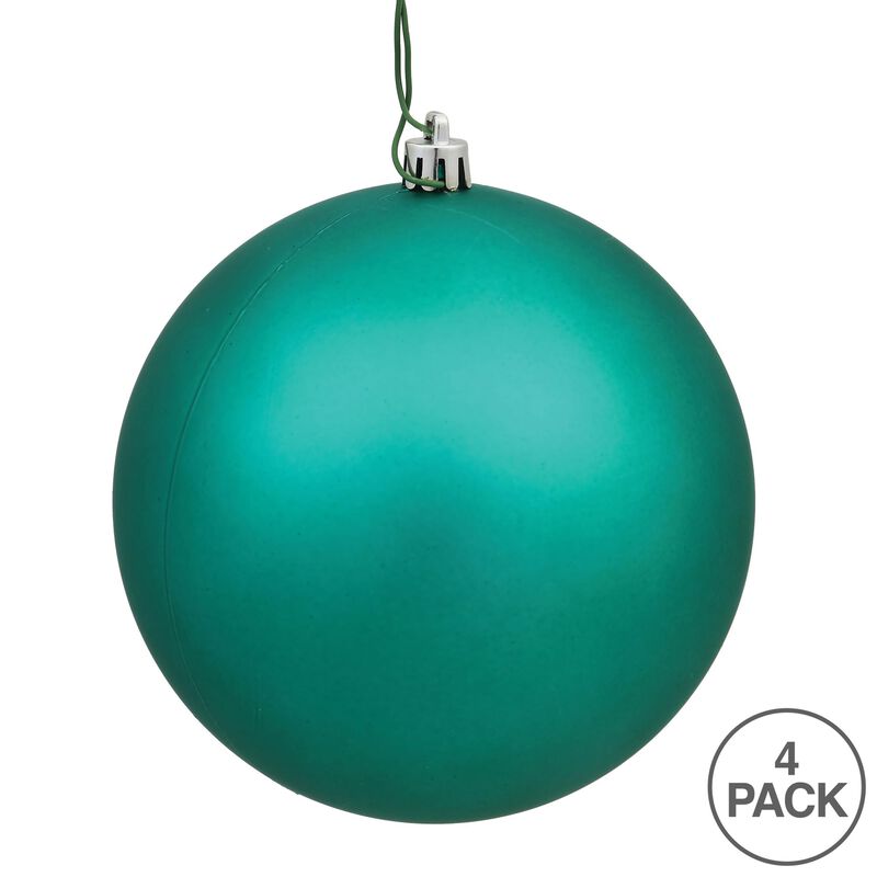 Vickerman N591542DMV Matte Ball Ornaments with Shatterproof UV Resistant, Pre-drilled Cap Secured & Green Floral Wire in 4 per Bag, 6", Teal image number 2