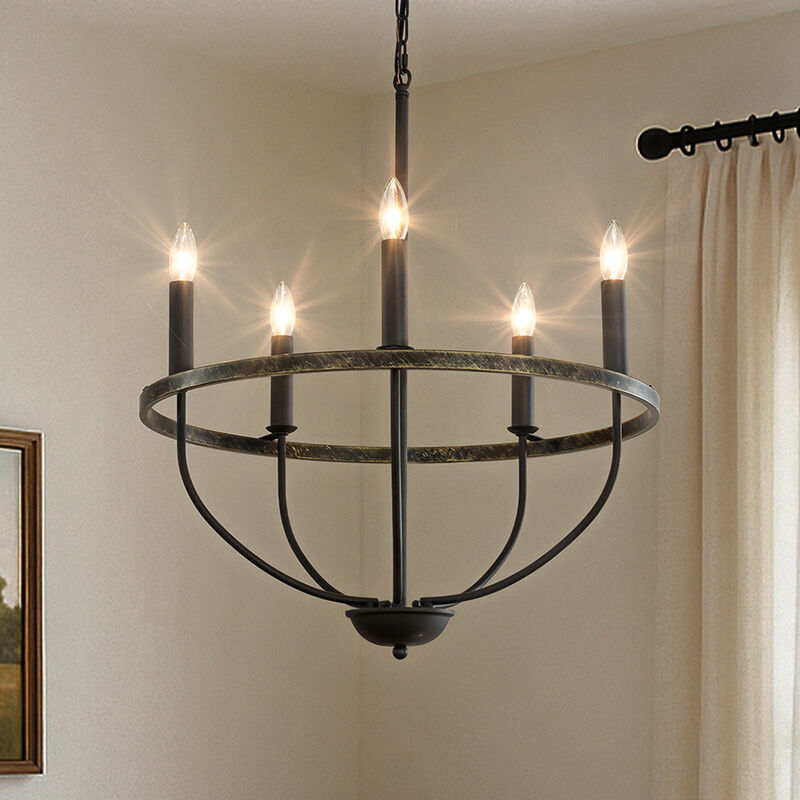 26'' 5-Light Modern Matt Black Classic Candelabra Chandelier Industrial Candle Pendant Light For Living Room Dining Room And Entryway image number 1