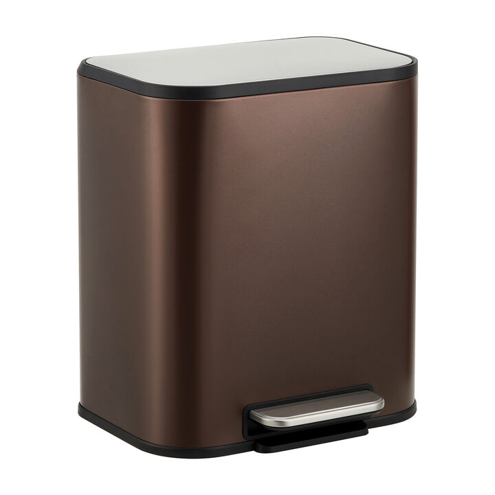 Modern Stainless Steel Trash Can, Soft Close Lid, Step Pedal, Removable Inner Bucket, Rectangular Durable Design